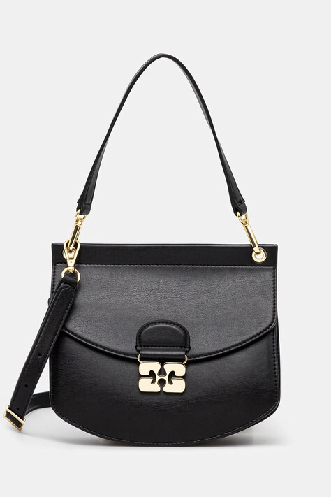 Кожена чанта GANNI Apo-G Bag Small в черно A6449
