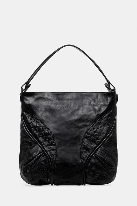 Marine Serre leather handbag Moonogram Embossed Leather Futura Tote black color UBA005A.CLEA0051