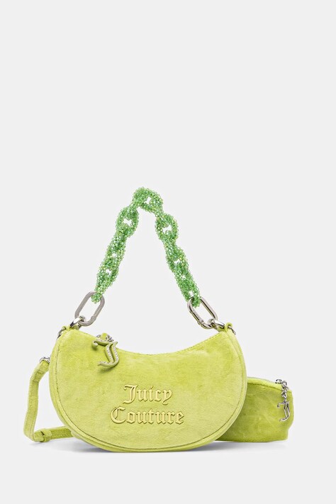 Velurová kabelka Juicy Couture BLOSSOM RHINESTONE CHAIN zelená barva, BEJL58834WCO