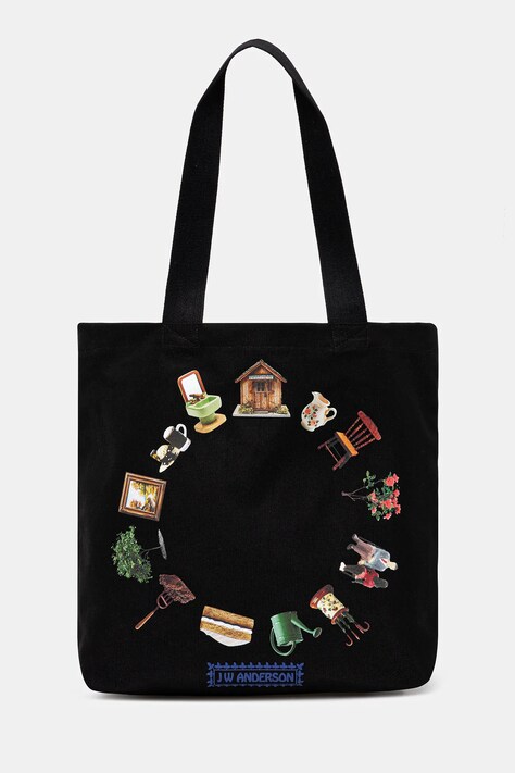 Хлопковая сумка JW Anderson Canvas Tote цвет чёрный HB0498.FA0440