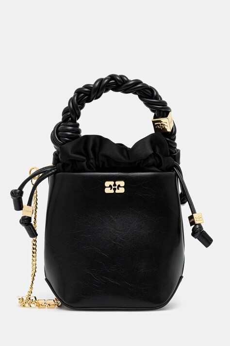 GANNI torebka Bou Bucket Mini Crinkle Oleatex kolor czarny A6509
