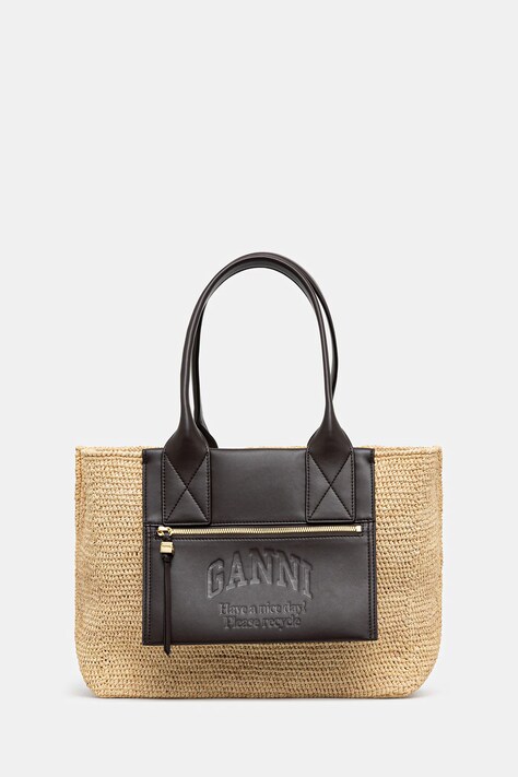 GANNI torebka Easy Shopper Medium Raffia kolor brązowy A6823