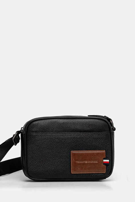 Kožená taška Tommy Hilfiger černá barva, AM0AM13311