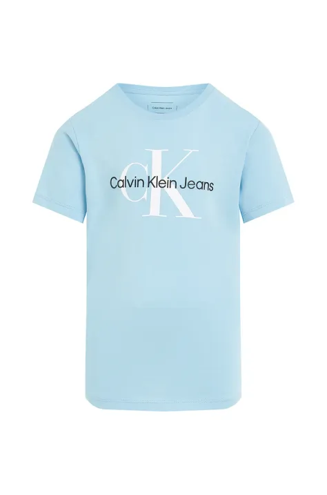 Calvin Klein Jeans t-shirt bawełniany dziecięcy 0 kolor niebieski z nadrukiem IU0IU00676