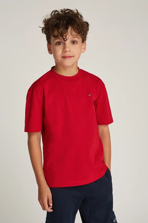 Tommy Hilfiger tricou de bumbac pentru copii culoarea rosu, neted, KB0KB09601