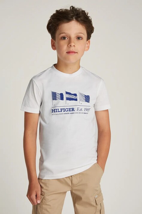 Tommy Hilfiger tricou de bumbac pentru copii culoarea alb, cu imprimeu, KB0KB09350