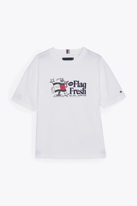 Dětské bavlněné tričko Tommy Hilfiger bílá barva, s potiskem, KB0KB09354