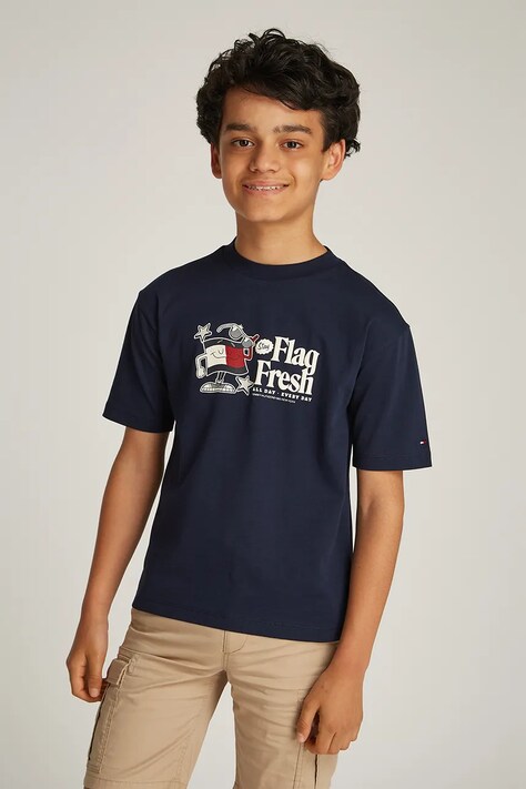 Dětské bavlněné tričko Tommy Hilfiger černá barva, s potiskem, KB0KB09354
