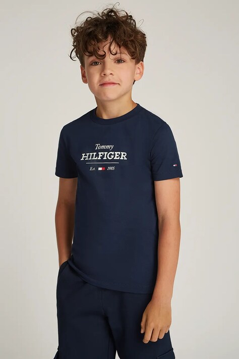 Tommy Hilfiger tricou de bumbac pentru copii culoarea albastru marin, cu imprimeu, KB0KB09356