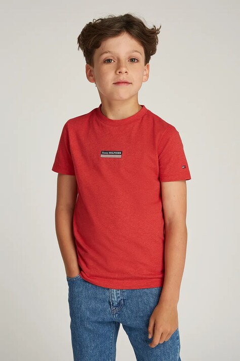 Dětské bavlněné tričko Tommy Hilfiger červená barva, s potiskem, KB0KB09362