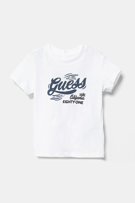 Guess tricou din bumbac pentru bebeluși culoarea alb, cu imprimeu, I5RI01 K8HM4