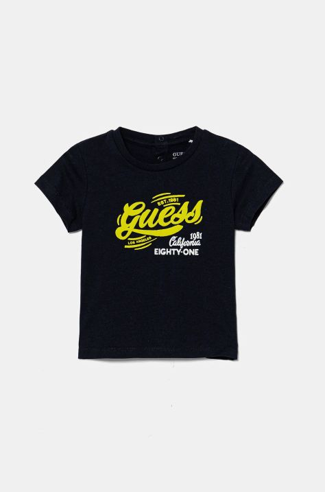 Guess t-shirt bawełniany niemowlęcy kolor granatowy z nadrukiem I5RI01 K8HM4