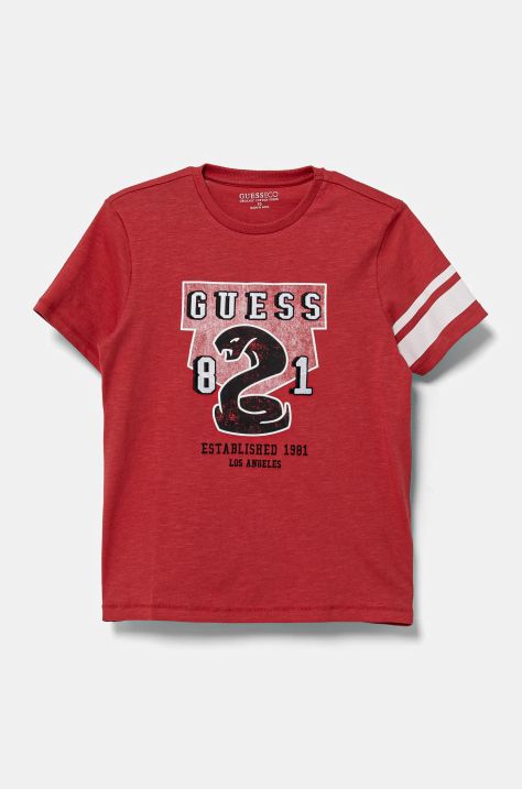 Παιδικό βαμβακερό μπλουζάκι Guess χρώμα: κόκκινο, L5RI06 K6XN4