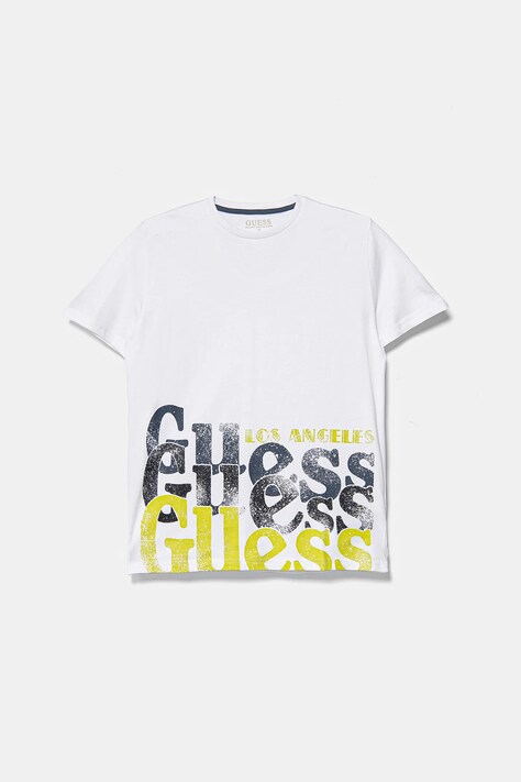 Dječja pamučna majica kratkih rukava Guess boja: bijela, s uzorkom, L5RI12 K8HM4
