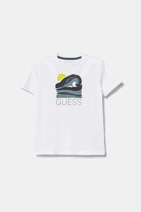 Dětské bavlněné tričko Guess bílá barva, s potiskem, L5RI13 K8HM4