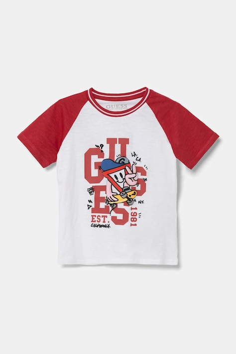 Детская хлопковая футболка Guess цвет белый узорная N5RI08 K6XN4