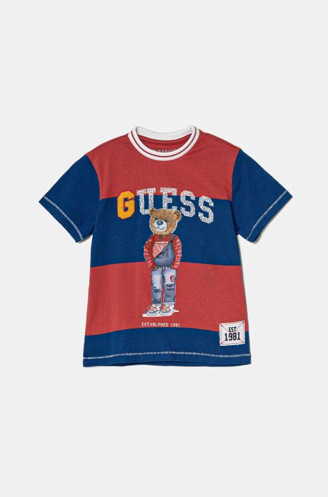 Guess t-shirt bawełniany dziecięcy kolor czerwony wzorzysty N5RI13 K9N34