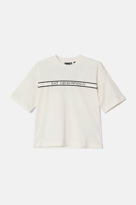 Dětské bavlněné tričko EA7 Emporio Armani béžová barva, s potiskem, 7B000069 AF10378
