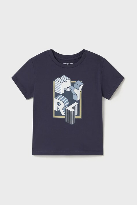 Mayoral t-shirt bawełniany dziecięcy kolor granatowy z nadrukiem 106