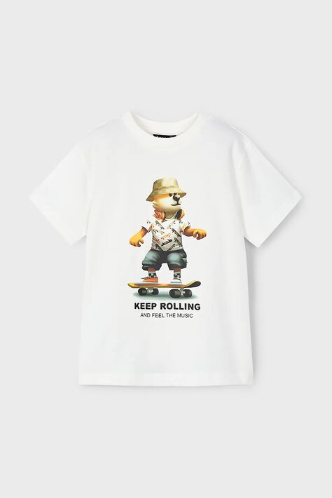 Mayoral tricou de bumbac pentru copii culoarea bej, cu imprimeu, 3041