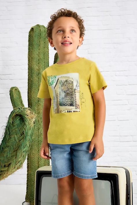 Mayoral tricou de bumbac pentru copii culoarea galben, cu imprimeu, 3043