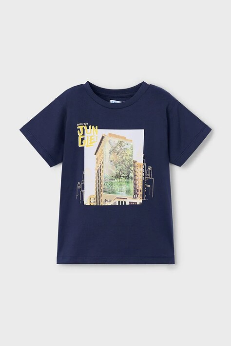 Mayoral t-shirt bawełniany dziecięcy kolor granatowy z nadrukiem 3043