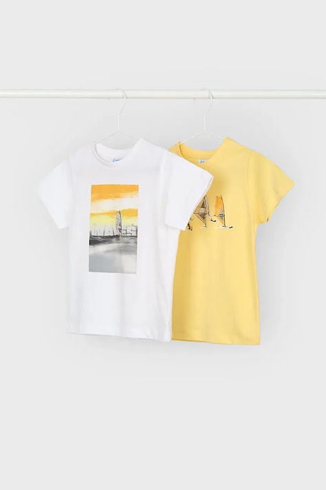 Mayoral t-shirt bawełniany dziecięcy 2-pack kolor żółty z nadrukiem 3049