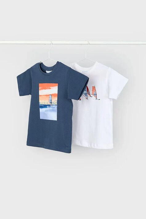 Mayoral t-shirt bawełniany dziecięcy 2-pack kolor granatowy z nadrukiem 3049