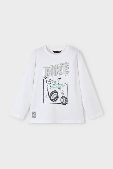 Mayoral longsleeve din bumbac pentru copii culoarea alb, cu imprimeu, 3051