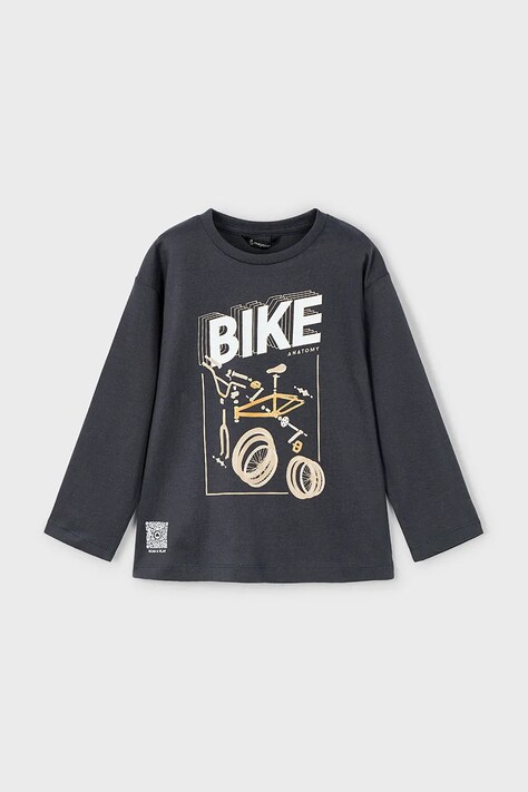 Дитячий бавовняний лонгслів Mayoral колір чорний з принтом 3051