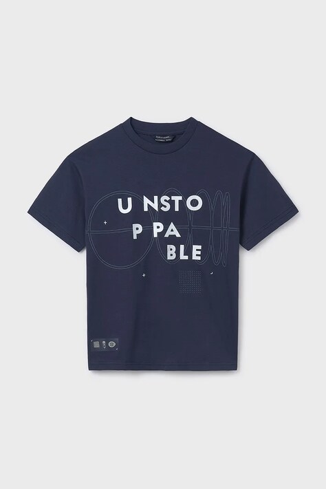 Mayoral t-shirt bawełniany dziecięcy kolor granatowy z nadrukiem 6013
