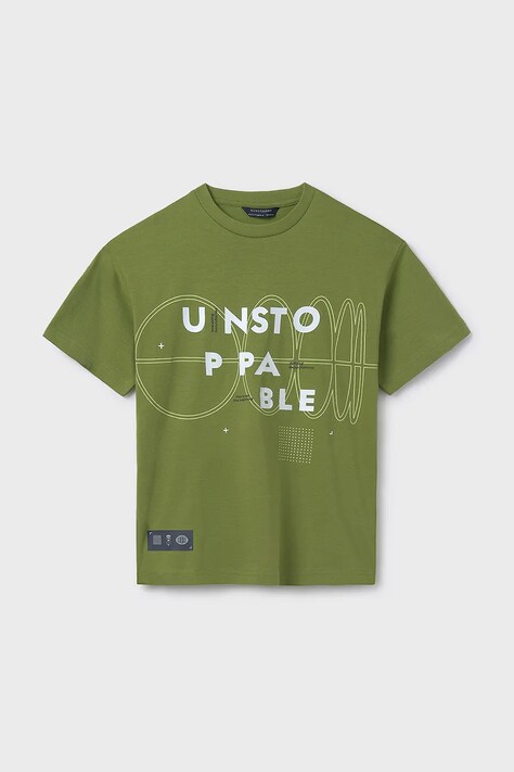 Dětské bavlněné tričko Mayoral zelená barva, s potiskem, 6013