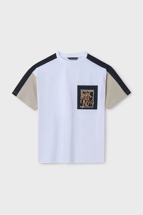 Dječja pamučna majica kratkih rukava Mayoral boja: bež, s tiskom, 6015