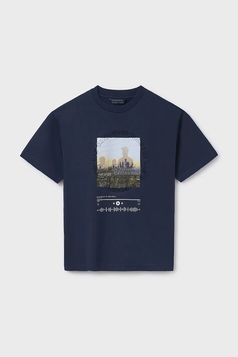 Mayoral t-shirt bawełniany dziecięcy kolor granatowy z nadrukiem 6016