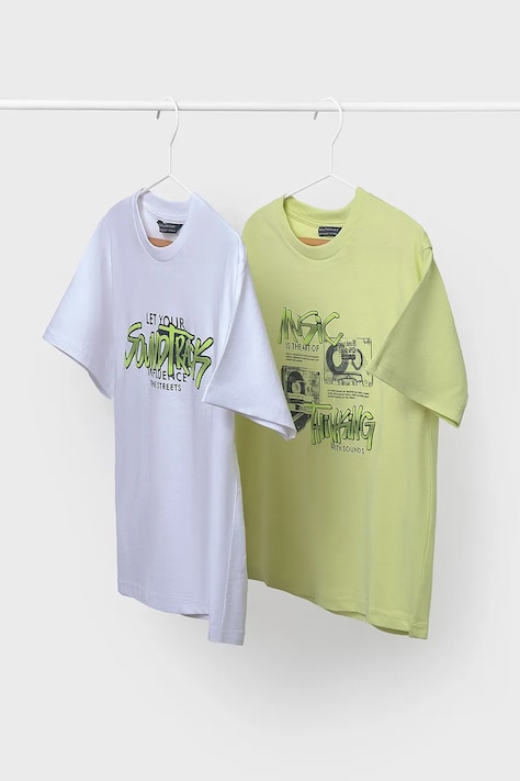 Mayoral tricou de bumbac pentru copii 2-pack culoarea verde, cu imprimeu, 6018