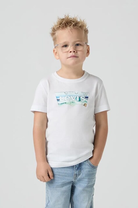 Detské tričko Levi's CRASHING WAVES BATWING TEE biela farba, s potlačou, 8EM650