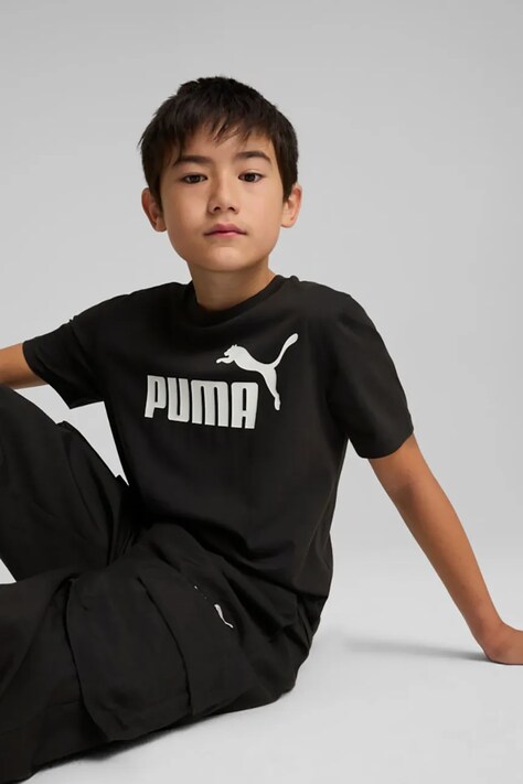 Otroška bombažna kratka majica Puma ESS No. 1 Logo Tee črna barva, 684906