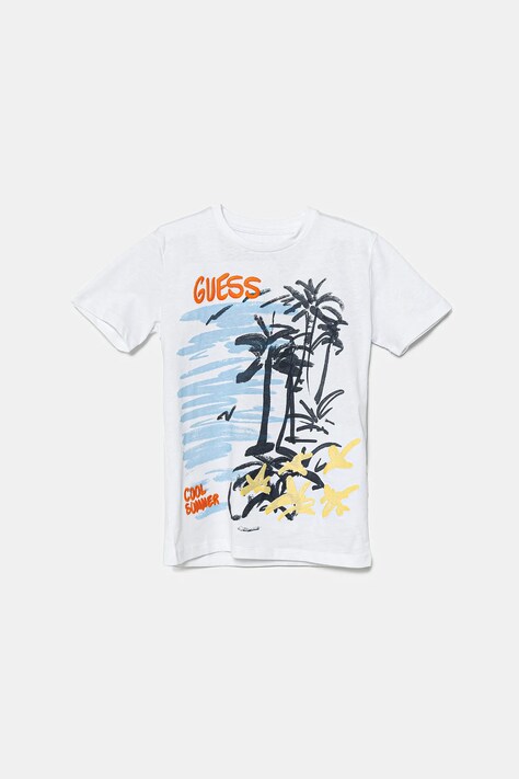 Guess t-shirt bawełniany dziecięcy kolor biały z nadrukiem L5GI05 K8HM4