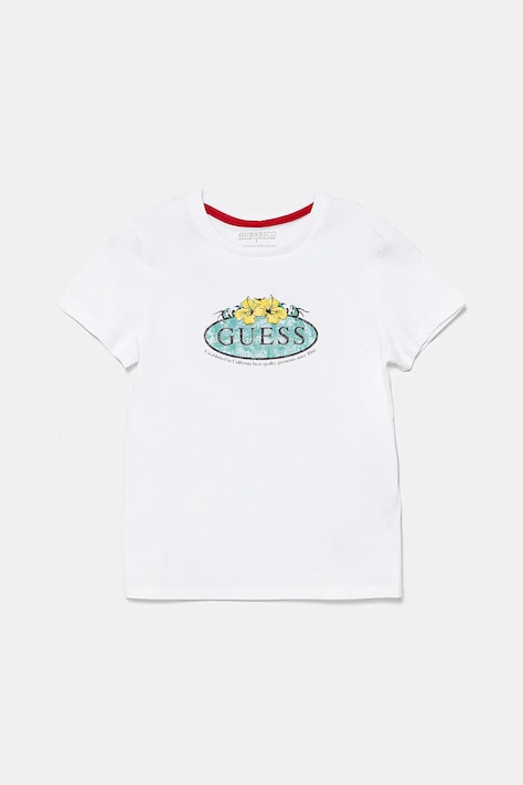 Dětské bavlněné tričko Guess bílá barva, s potiskem, L5GI19 K8HM4