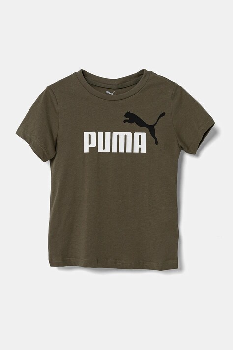Детская хлопковая футболка Puma ESS 2 COLOR No.1 Logo Tee цвет зелёный с принтом 685778