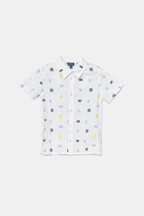 Детска памучна риза Guess в бяло N5GH01 WBHQ1