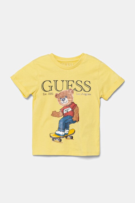 Dětské bavlněné tričko Guess žlutá barva, s potiskem, N5GI04 K8HM4