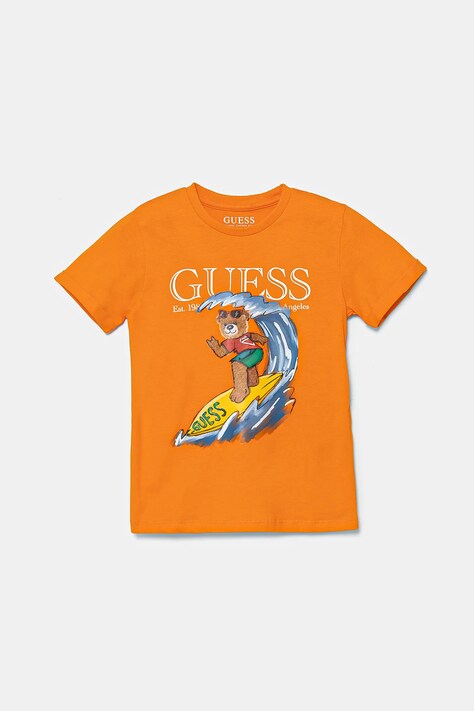 Detské bavlnené tričko Guess oranžová farba, s potlačou, N5GI04 K8HM4