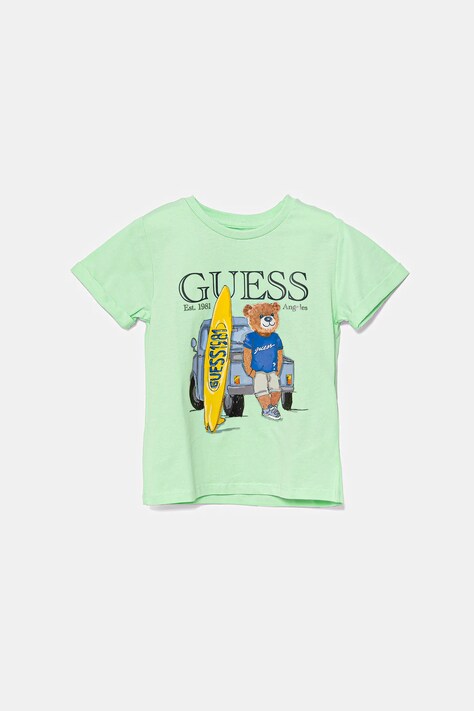 Dětské bavlněné tričko Guess zelená barva, s potiskem, N5GI04 K8HM4