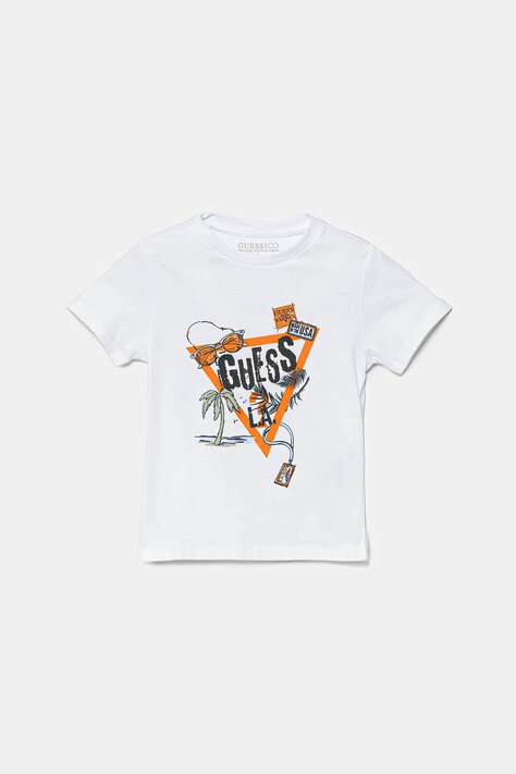 Dětské bavlněné tričko Guess bílá barva, s potiskem, N5GI05 K8HM4