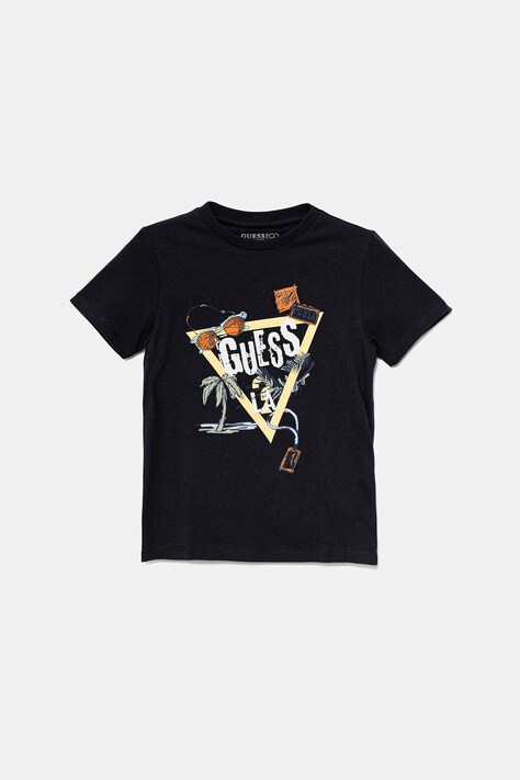 Детская хлопковая футболка Guess цвет синий с принтом N5GI05 K8HM4