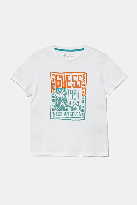 Dětské bavlněné tričko Guess bílá barva, s potiskem, N5GI16 K8HM4