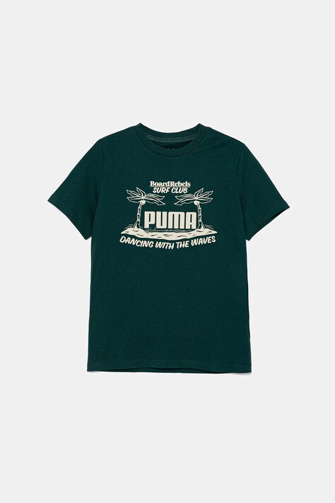 Otroška bombažna kratka majica Puma MID90S Graphic Tee III zelena barva, 685152