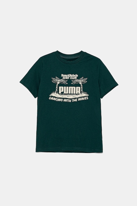 Детская хлопковая футболка Puma MID90S Graphic Tee III цвет зелёный с принтом 685152