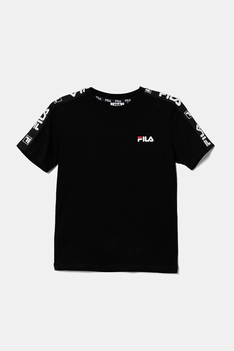 Детска памучна тениска Fila IDELBERG в черно с принт FAT0672